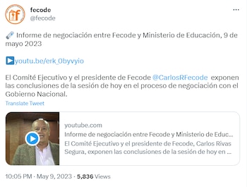 Fecode se refirió en redes