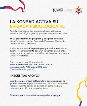 La Fundación Universitaria Konrad Lorenz activó una estrategia de apoyo por el terremoto en Colombia con atención psicológica gratuita y recolección de ayudas humanitarias - crédito Fundación Universitaria Konrad Lorenz