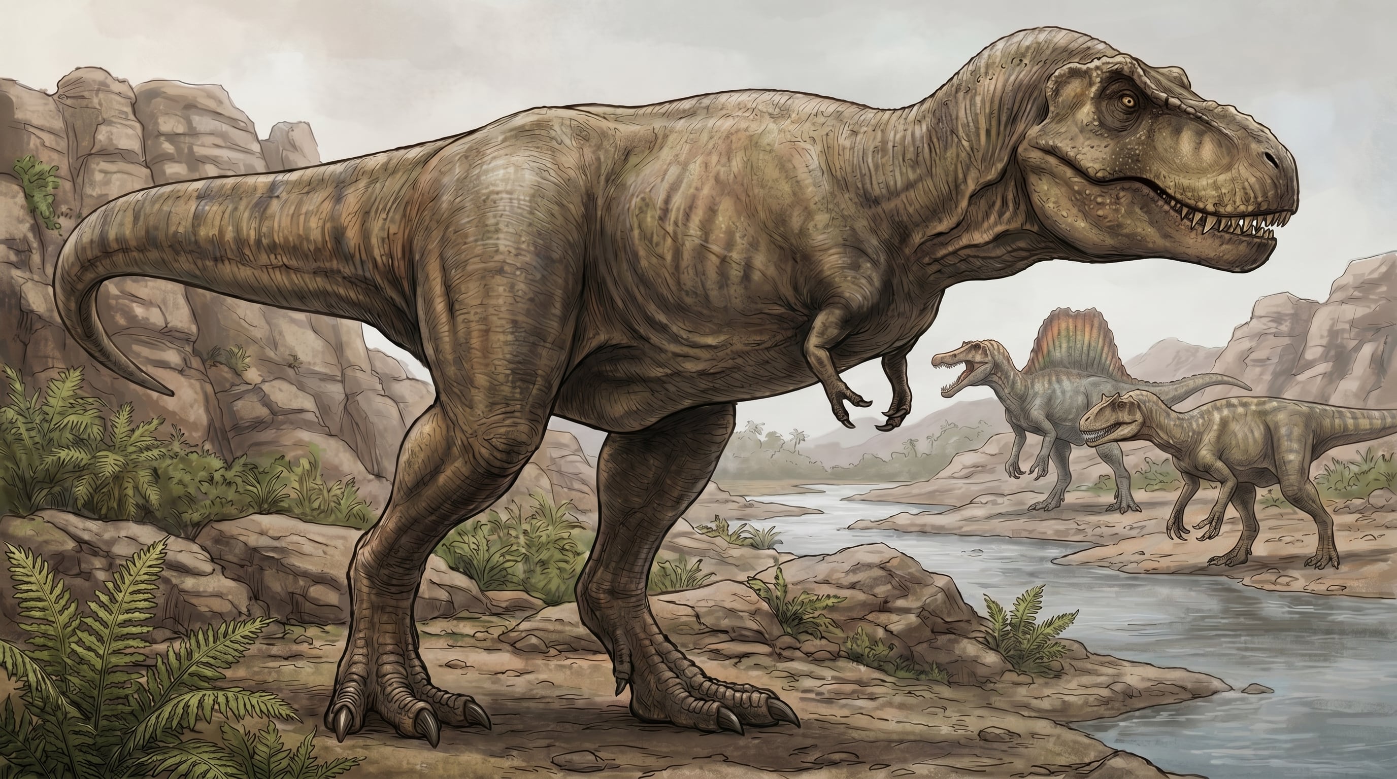 La investigación detalla que el Tyrannosaurus rex evolucionó brazos cortos para favorecer cabezas y mandíbulas más grandes y potentes (Imagen Ilustrativa Infobae)