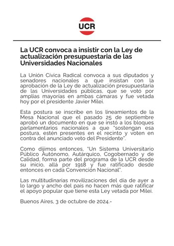 El comunicado de la UCR
