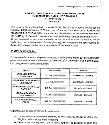 La primera dama convocó a un consejo de fundadores para ajustar los estatutos a las exigencias normativas - crédito Captura de Video Noticias Uno