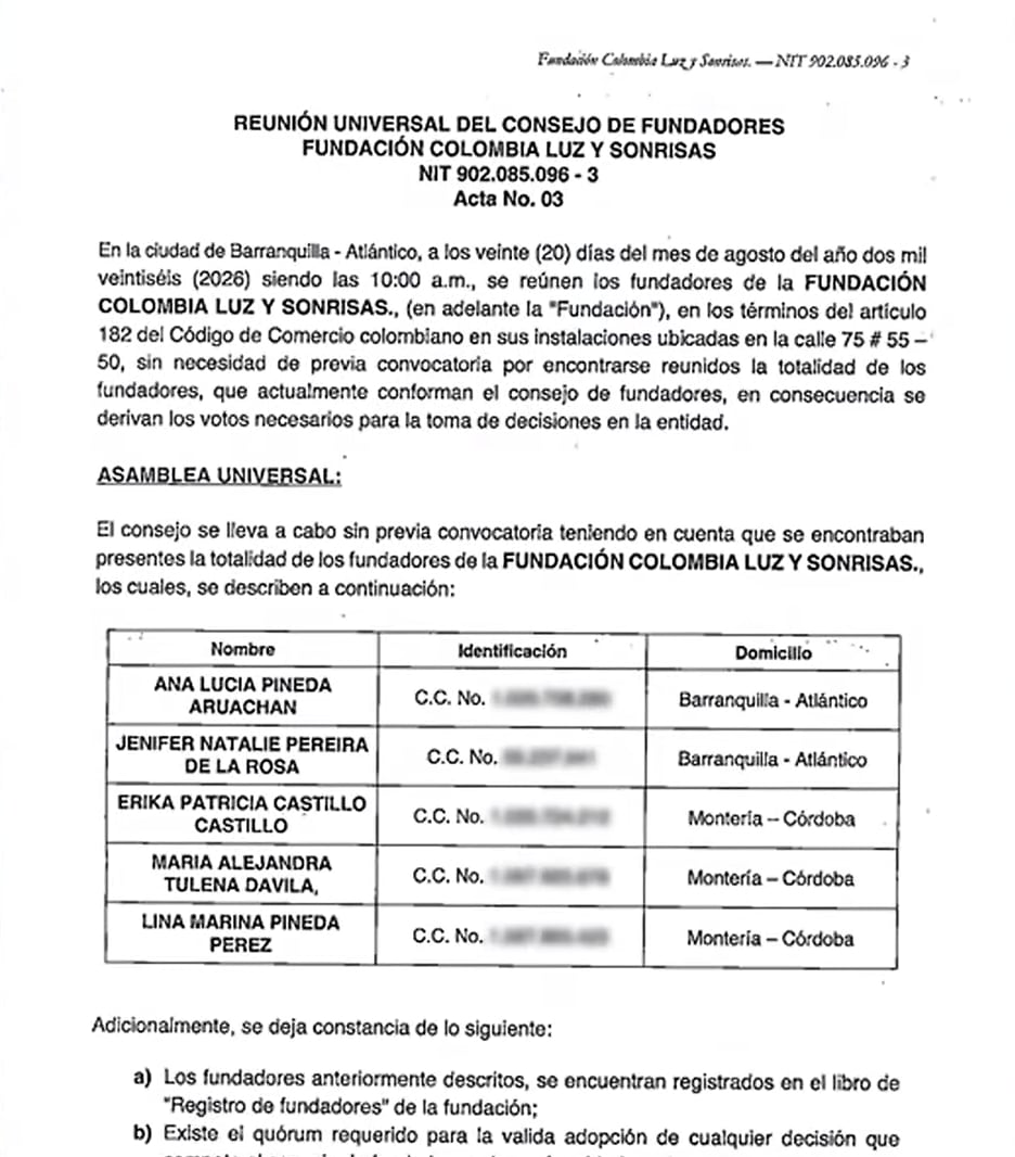 La primera dama convocó a un consejo de fundadores para ajustar los estatutos a las exigencias normativas - crédito Captura de Video Noticias Uno