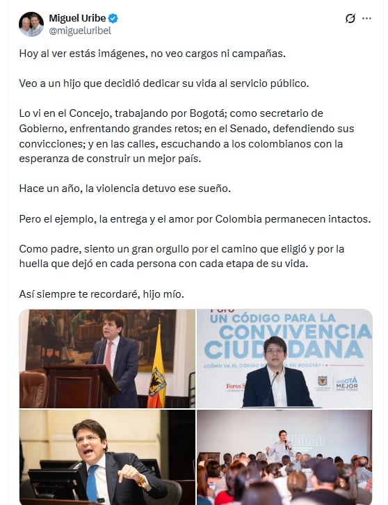 El padre del exsenador recopiló algunas fotografías de la labor política de su hijo- crédito @migueluribel/X