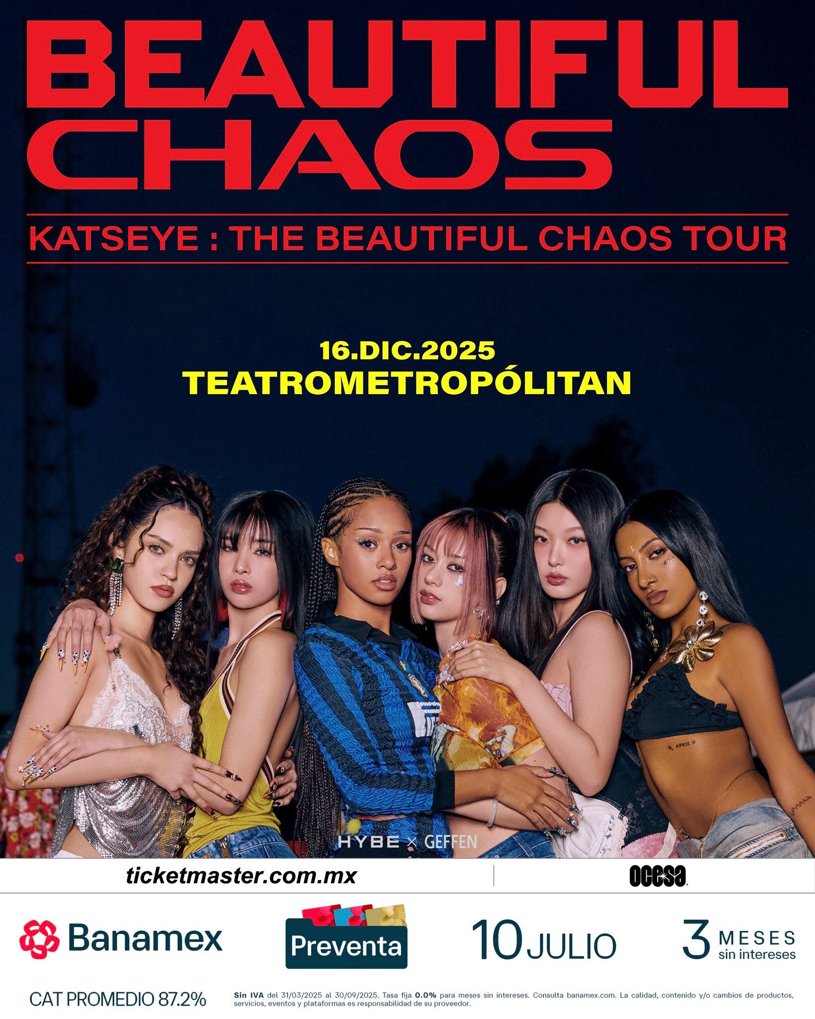 Póster oficial de KATSEYE en México. (Ocesa K-pop)
