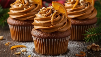 Cupcakes esponjosos de jengibre decorados