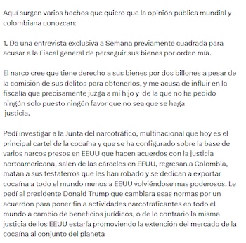 El expresidente de la República sostuvo que la extinción de dominio sobre los bienes del empresario Juan Fernando Álvarez Menderyoff no está entre sus competencias legales ni constitucionales - crédito @petrogustavo/X