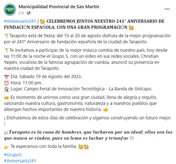 Grupo 5 se presentará en Tarapoto.