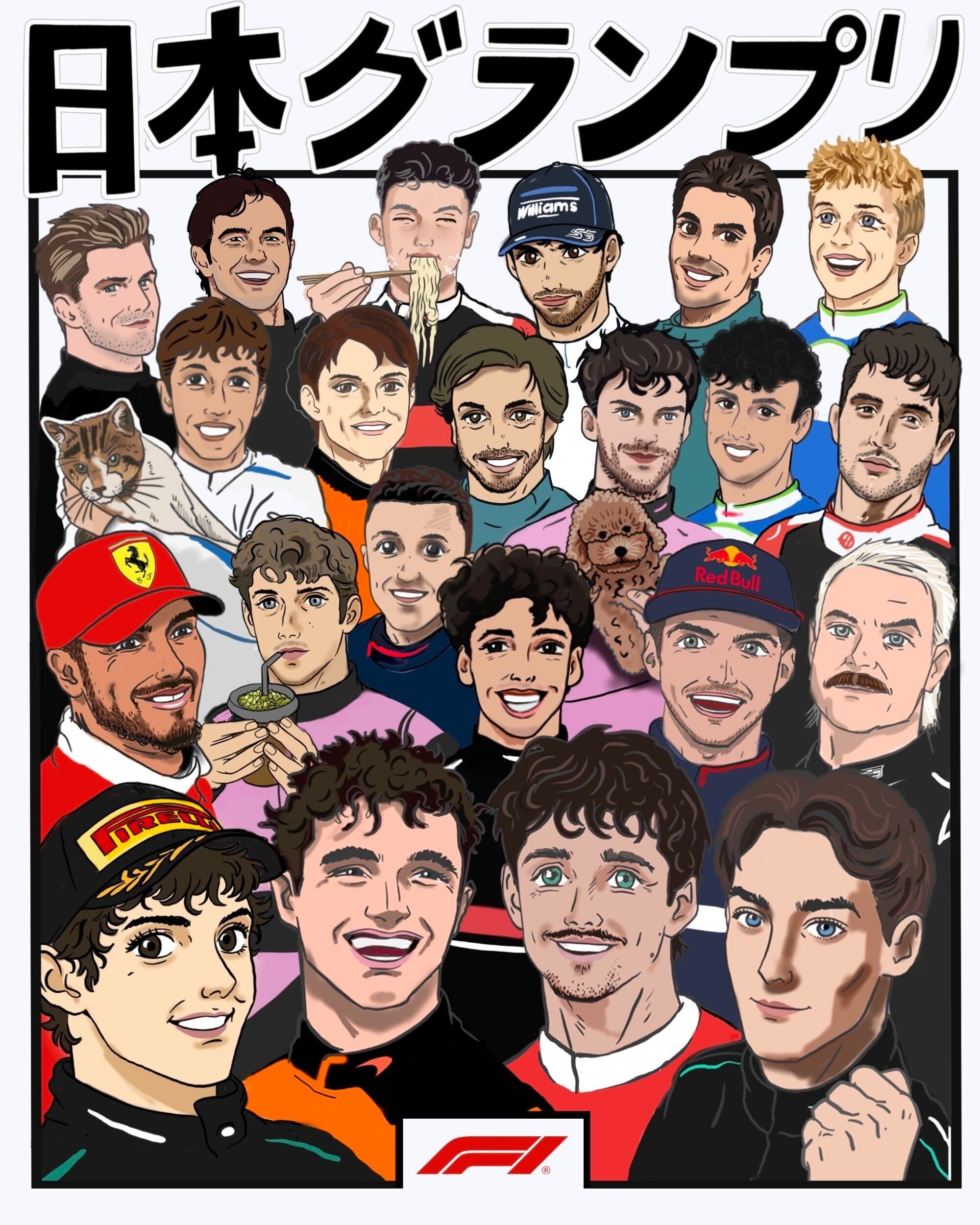 Los pilotos de la F1 en caricaturas previo al Gran Premio de Japón (@F1)