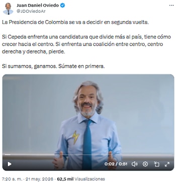 “La extrema izquierda es hoy más grande que la derecha”: el mensaje de Juan Daniel Oviedo y su apuesta por la fórmula Paloma-Oviedo - crédito @JDOviedoAr/X