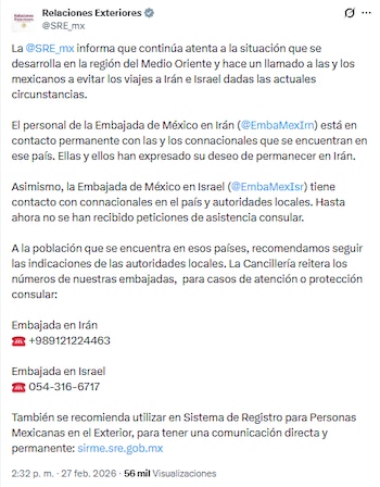 Captura de pantalla del comunicado