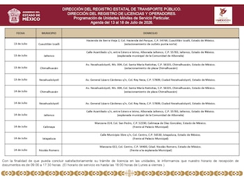Las unidades móviles que darán atención esta semana brindarán atención de 9:00 a 17:30 horas (Secretaría de Movilidad del EDOMEX)