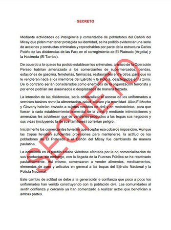 Disidencias de las Farc amenazaron a los comerciantes de El Plateado - crédito Fuerzas Militares