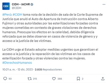 Pronunciamiento de la CIDH. Twitter.