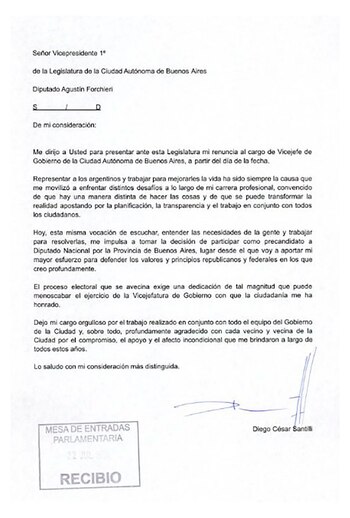 La carta de renuncia de