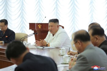 North Korean leader Kim Jong Un speaks during the 13th Political Bureau meeting of the 7th Central Committee of the Workers' Party of Korea (WPK) in this image released June 7, 2020 by North Korea's Korean Central News Agency (KCNA). KCNA via REUTERS ATTENTION EDITORS - THIS IMAGE WAS PROVIDED BY A THIRD PARTY. REUTERS IS UNABLE TO INDEPENDENTLY VERIFY THIS IMAGE. NO THIRD PARTY SALES. SOUTH KOREA OUT. NO COMMERCIAL OR EDITORIAL SALES IN SOUTH KOREA.