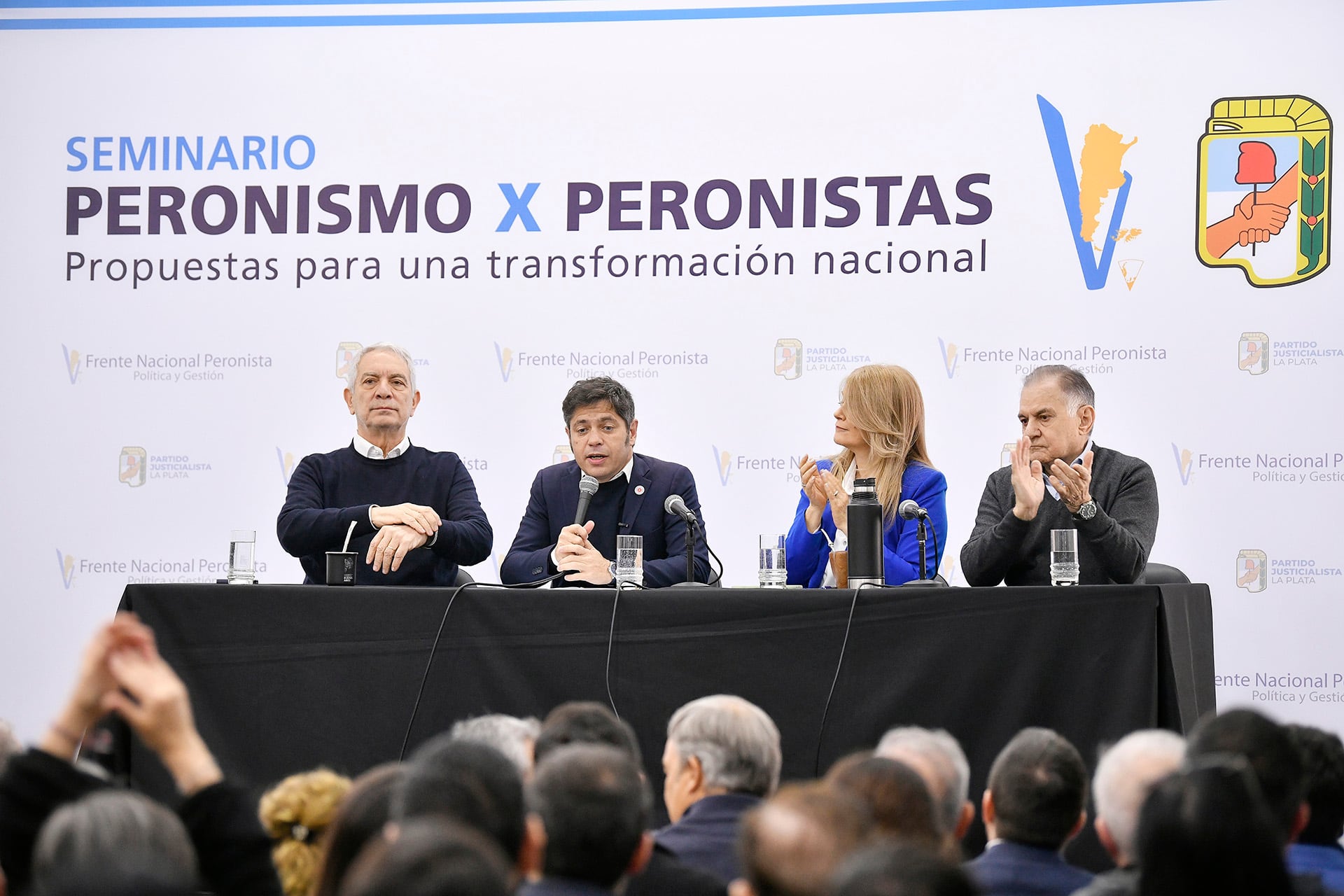 El intendente de La Plata, Julio Alak; Kicillof, Magario y Julio Pereyra
