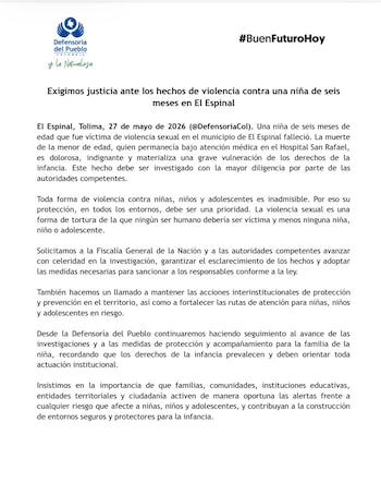 Defensoría del Pueblo - crédito @DefensoriaCol/X