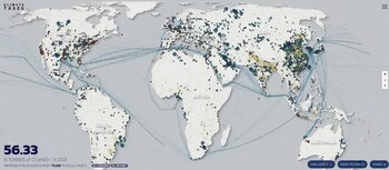 Mapa de la emisión de gases de efecto invernadero en el mundo.