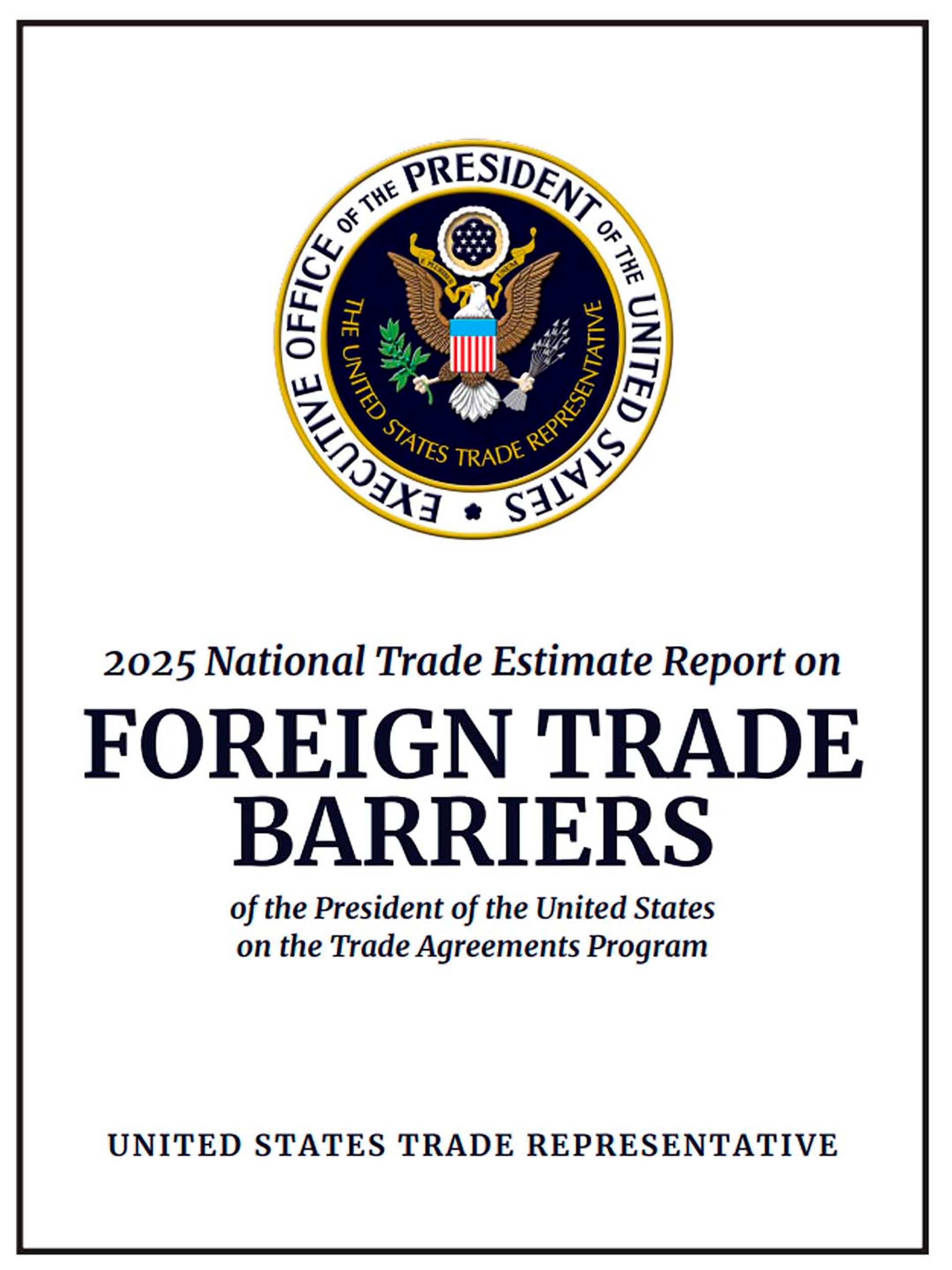 Facsímil del documento oficial publicado en Washington para describir las barreras arancelarias que sufren los productos de Estados Unidos