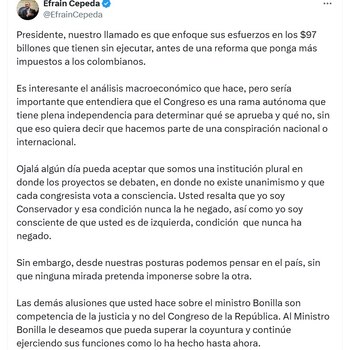 El presidente del Congreso pidió que se respete la independencia de poderes - crédito @EfrainCepeda/X