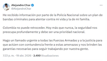 A administração distrital de Barranquilla permanece vigilante enquanto investiga a ameaça ao desenvolvimento de Char - crédito Alejandro Char/X