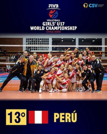 Perú terminó en el puesto 13 del Mundial Sub 17 de Vóley 2026.