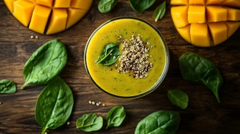 Bebida de espinaca, quinoa y mango, rica en vitaminas y fibra, perfecta para desintoxicar y energizar el cuerpo - (Imagen Ilustrativa Infobae)