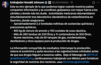 Ronald Johnson celebra el desmantelamiento de tres narcolaboratorios en Guerrero. Captura de pantalla