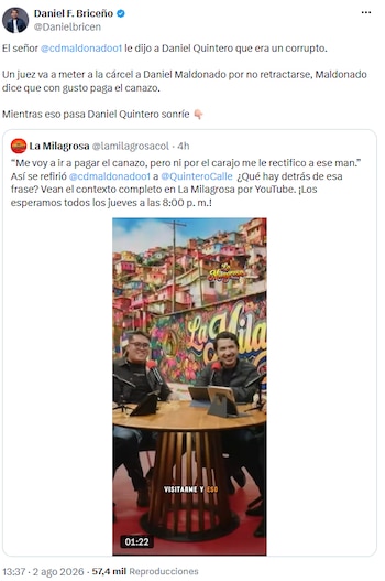 Daniel Briceño salió en defensa de Daniel Maldonado - crédito @Danielbricen/X