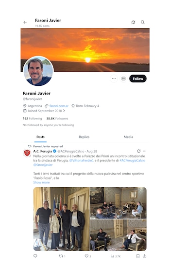 El perfil de Javier Faroni.