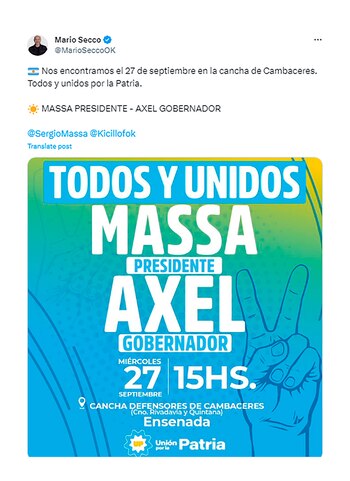 Mario Secco convoca al acto