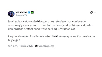 Westcol relató los inconvenientes vividos en el aeropuerto de Ciudad de México al intentar ingresar sus equipos de transmisión para la cobertura del Mundial - crédito @WestCOL/ X