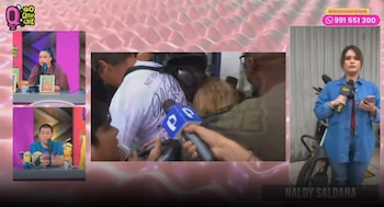Naldy Saldaña llega a la Policía para declarar y mujer la confronta: “Di la verdad, te gustó”. Captura: Magaly TV La Firme.