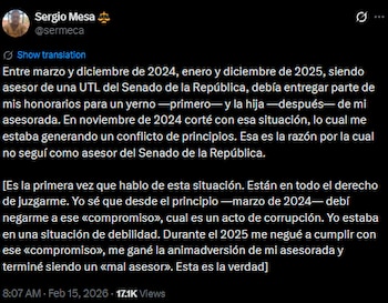 Sergio Mesa denuncia cobros irregulares