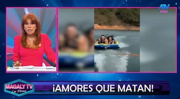 Angie Zapata y su nuevo acompañante: joven de 23 años fue detenido por presunta vinculación con banda criminal. Captura: Magaly TV La Firme.