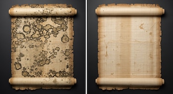 Díptico comparativo de un papiro antiguo. A la izquierda, el papiro con manchas oscuras de moho. A la derecha, el mismo papiro limpio tras la restauración.
