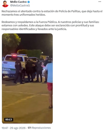 Mello Castro condena atentado en Pailitas y exige justicia para policías heridos - crédito @MelloCastroG/X