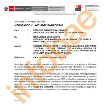 Memorando del Ministerio de Cultura