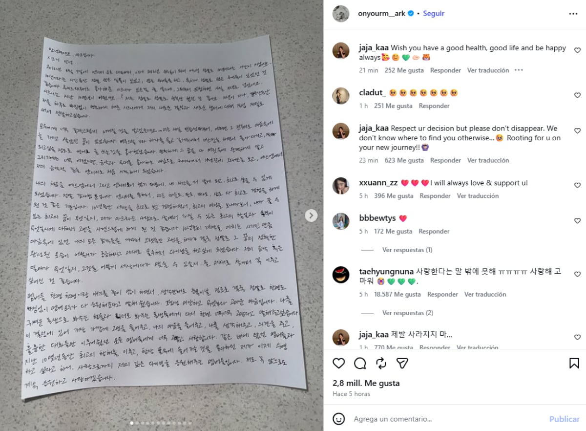 Mediante una carta, Mark Lee explicó que la decisión de dejar NCT responde a su deseo de explorar nuevas metas personales y proyectos musicales propios (Instagram/@onyourm__ark)