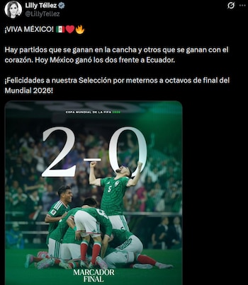 La legisladora felicita a la Selección por avanzar a octavos de final y afirma que el duelo se gana en la cancha y con el corazón, en un mensaje difundido tras el encuentro. (@LillyTellez)