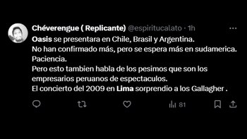 Oasis no incluyó al Perú en su gira mundial.