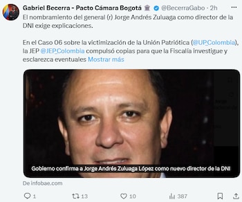Gabriel Becerra pidió explicaciones por la designación de Zuluaga en la DNI - crédito @BecerraGabo/X