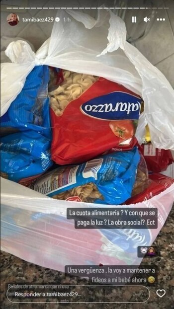 Tamara Báez mostró la bolsa