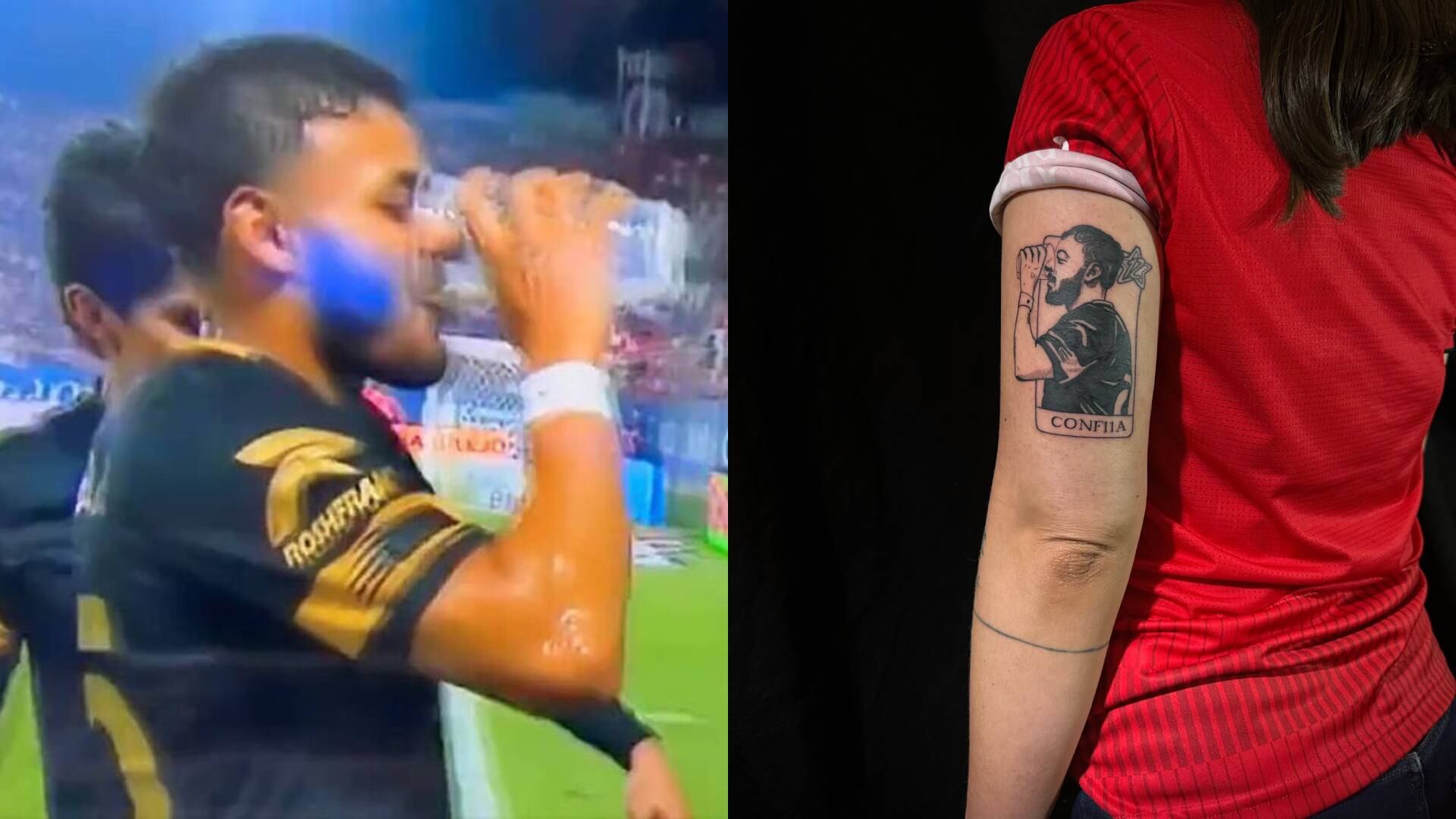 El tatuaje retrata un momento icónico del delantero, aunque no precisamente jugando fútbol. (TW Sophía Henríquez)