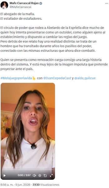 Mafe Carrascal cuestionó alianzas políticas de Abelardo de la Espriella - crédito @MafeCarrascal/X