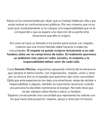 Documento de texto en color negro sobre fondo blanco que contiene un comunicado de Keninis México relacionado con Kenia