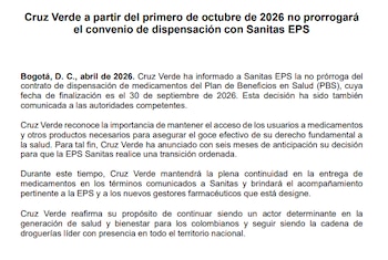 Esta fue la notificación a la opinión pública por parte de Cruz Verde - crédito Cruz Verde