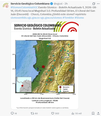 Informe de sismo en Chocó - crédito SGC/X