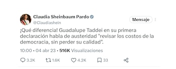 La senadora panista, Lilly Téllez criticó los dichos de la presidenta Claudia Sheinbaum sobre Guadalupe Taddei en 2023