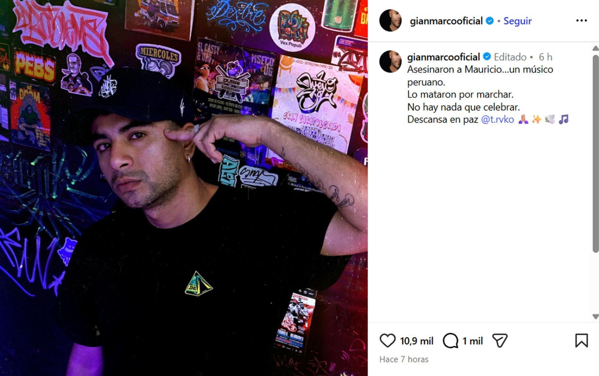 El luto y la rabia se mezclaron tras el mensaje de Gian Marco, quien lamentó el asesinato del joven rapero Mauricio y encendió la solidaridad del mundo artístico. (Facebook)